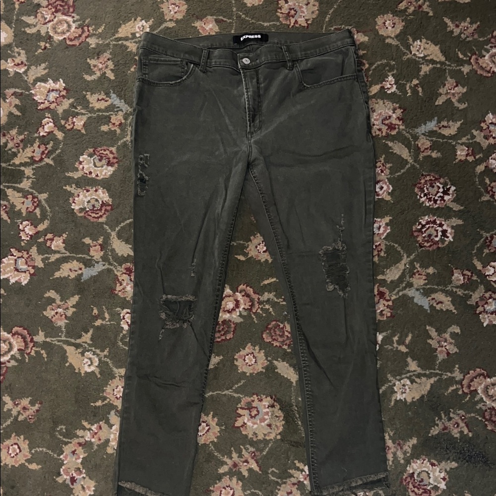 Express Women's Army Green Distressed Jeggings